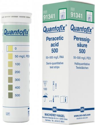 Paski Quantofix Kwas nadoctowy 0-500 mg/l,  0 • 50 • 100 • 200 • 300 • 400 • 500  mg/L