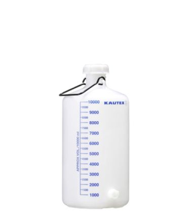 Butla HDPE w/sz 10L biała z niebieską skalą, z gwintem na kran