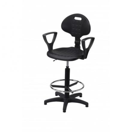 Krzesło obrotowe PU, podst. poliamidowa, podnośnik 130mm, podnóżek na przedłużkę, podłokietniki