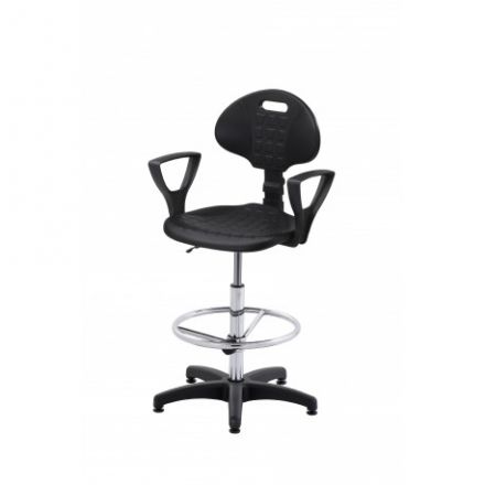 Krzesło obrotowe PU, podst. poliamidowa, podnośnik 250mm, podnóżek regulowany, podłokietniki