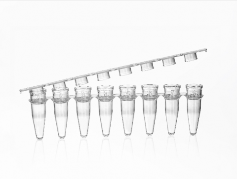 Probówki PCR 0.2mL, płaskie wieczko, w paskach, sterylne, wolne od RNAz/DNAz,naturalne op. 125szt.