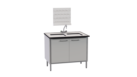 Stół przyścienny do mycia 1200x750x900mm blat żywica fenolowa 2x zlew ceramiczny, armatura, 2x ociekacz