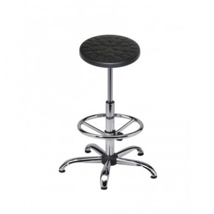 Taboret obrotowy PU, podst. chrom., podnośnik 250mm, podnóżek regulowany