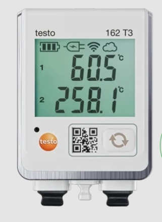Testo 162 T3 - rejestrator WLAN z wyświetlaczem i dwoma złączami dla sond temperatury TE z bezpłatną aplikacją Smart-App