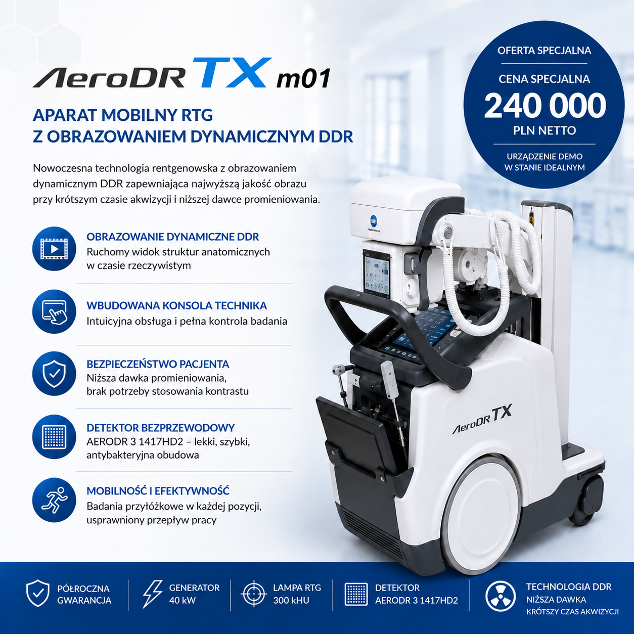 Mobilny aparat RTG AeroDR TX m01 z obrazowaniem dynamicznym DDR